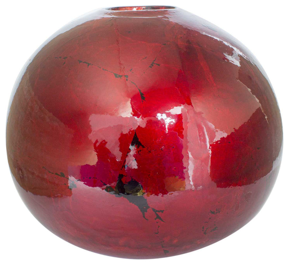 HomeRoots Red and Black Ceramic Foil and Lacquer Spherical Table Vase