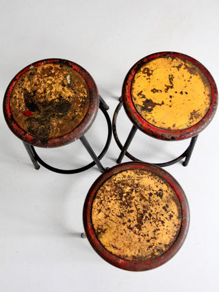 Consigned, Vintage Industrial Stools Set of 3