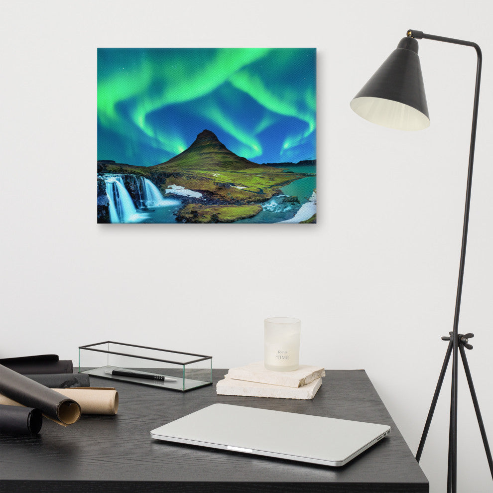 Winter Mountain Northern Lights Landscape Photo Canvas Wall Art Prints, 16" X 20"
