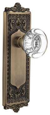 Single Egg & Dart Plate With Round Clear Crystal Knob, Antique Brass