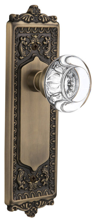Single Egg & Dart Plate With Round Clear Crystal Knob, Antique Brass