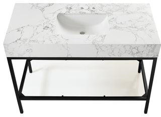 Marmo Bathroom Vanity, White, 48" Wide, Matte Black Finish