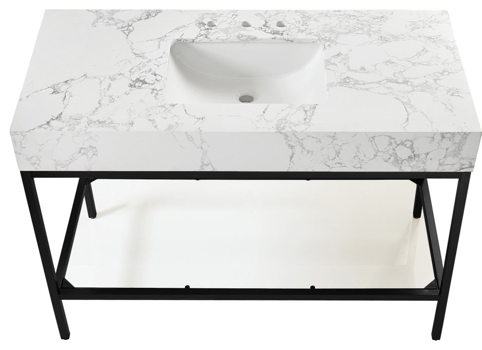 Marmo Bathroom Vanity, White, 48" Wide, Matte Black Finish