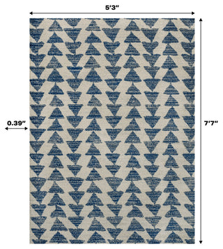 Aisha Moroccan Triangle Geometric  Cream/Navy 8 ft. x 10 ft. Area Rug