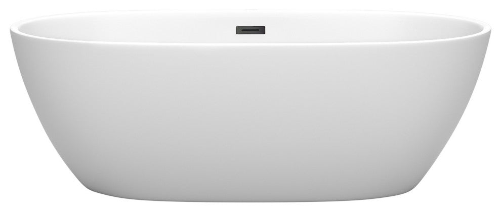 Juno 67" Freestanding Matte White Bathtub, Matte Black Drain and Overflow Trim
