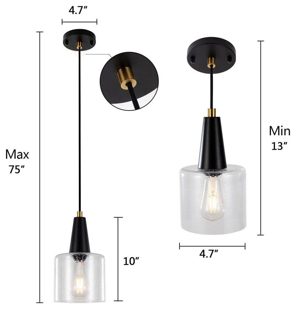 Modern Black Hanging Lighting Glass Pendant Lamp Bar Light