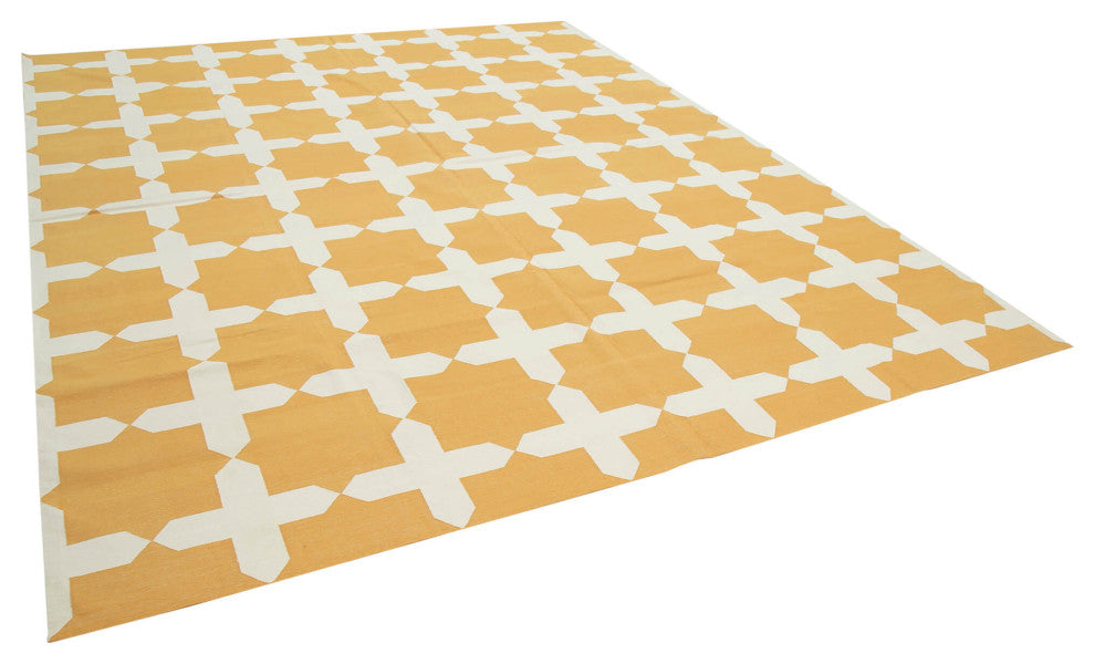 Rug N Carpet - Handmade Wool 9' 3'' x 11' 9'' Geometric Dhurrie Kilim Rug