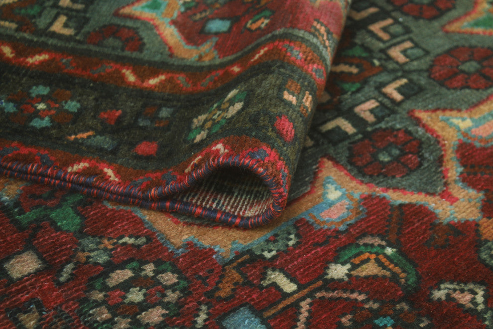Fine Vintage Distressed Isphan Burgundy/Brown Runner, 3'4 x 8'1
