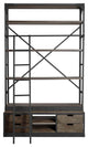 94" Brown Metal and Wood Four Tier Ladder Bookcase