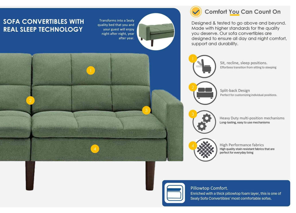 Sealy Kennedy Pillowtop Sofa Convertible, Green