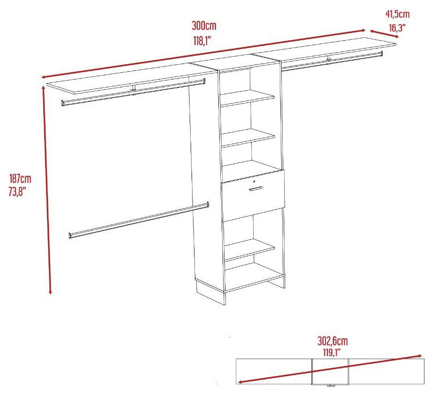Zamora 70"W - 118"W Closet System, Black