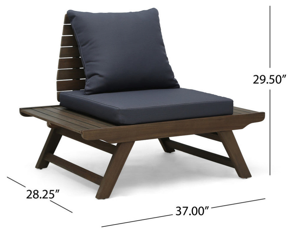 Kailee Outdoor Wooden Club Chairs With Cushions, Dark Gray, Gray Finish, Set of 2