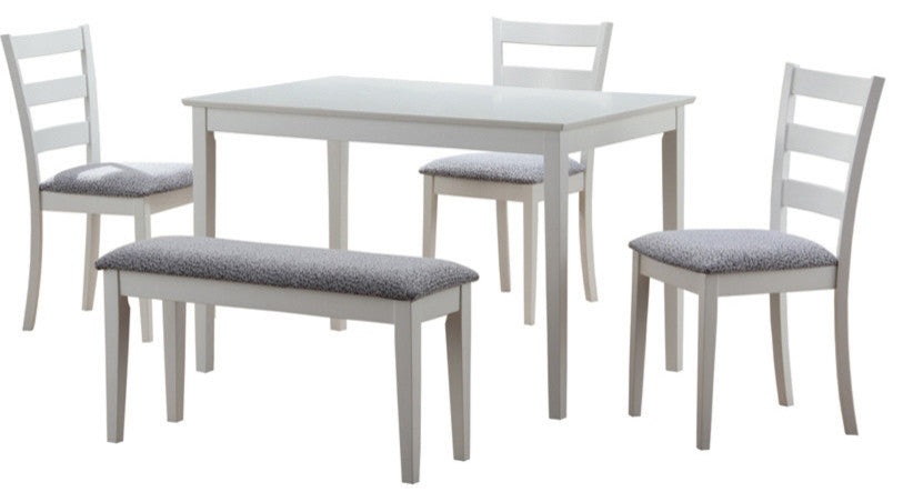 Dining Set - 5Pcs Set / White Bench And 3 Side Chairs