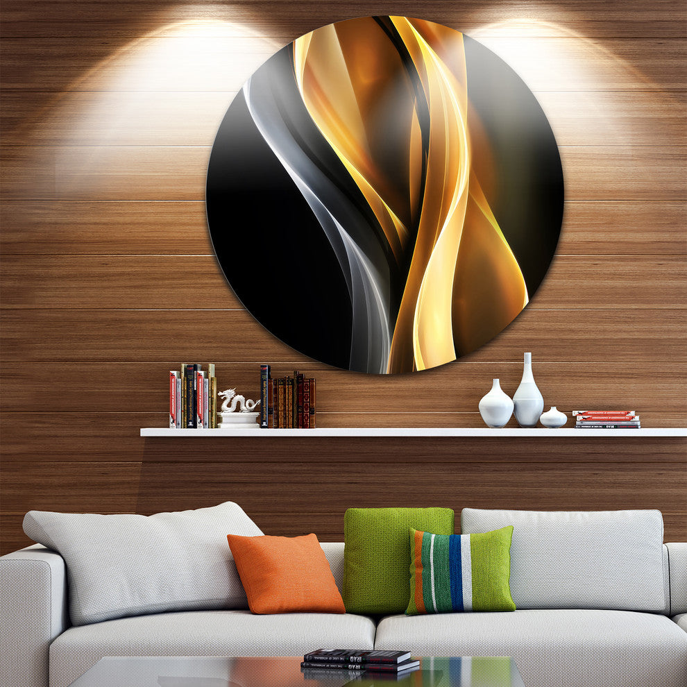 Brown White Light Art, Abstract Digital Art Disc Metal Wall Art, 11"