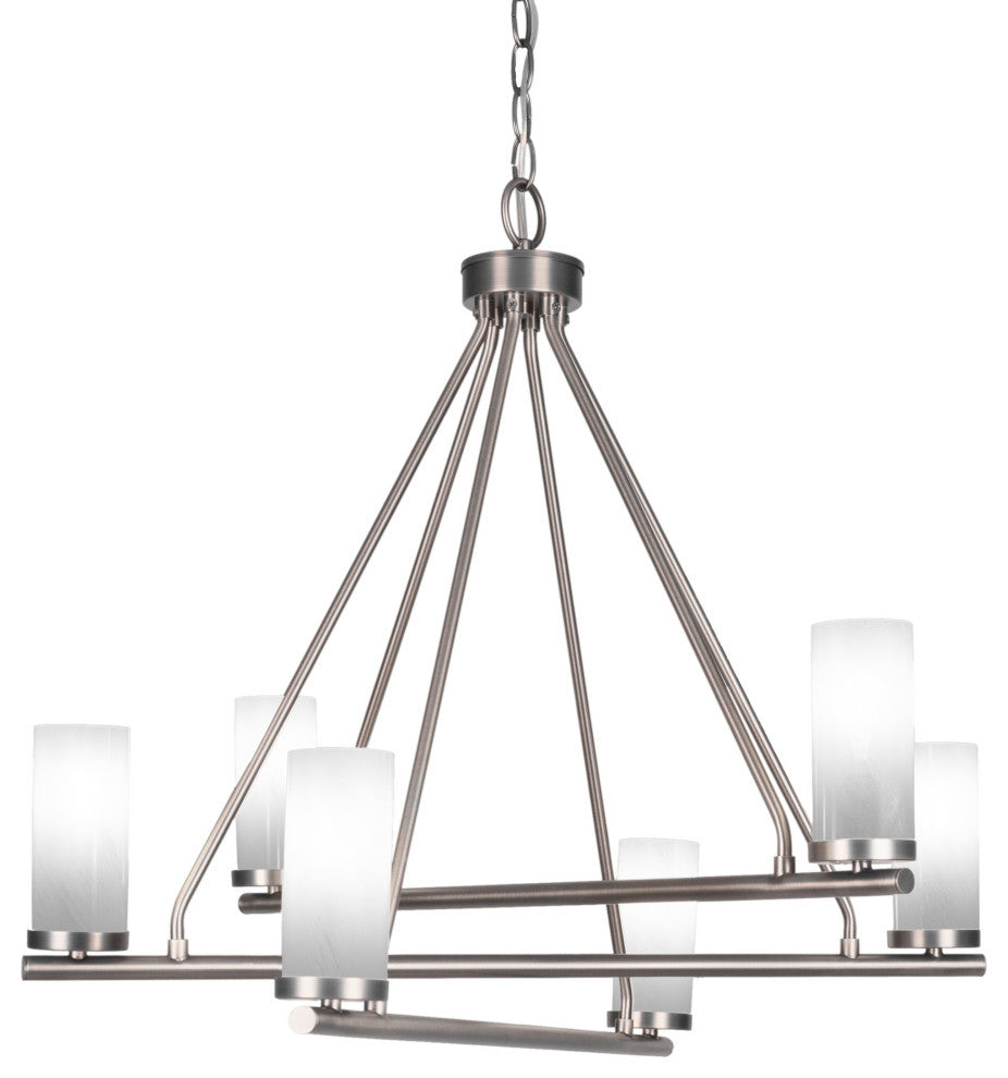 Trinity 6 Light Chandelier Shown, Graphite Finish With 2.5" White Marble Glass