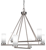 Trinity 6 Light Chandelier Shown, Graphite Finish With 2.5" White Marble Glass