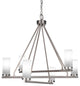 Trinity 6 Light Chandelier Shown, Graphite Finish With 2.5" White Marble Glass