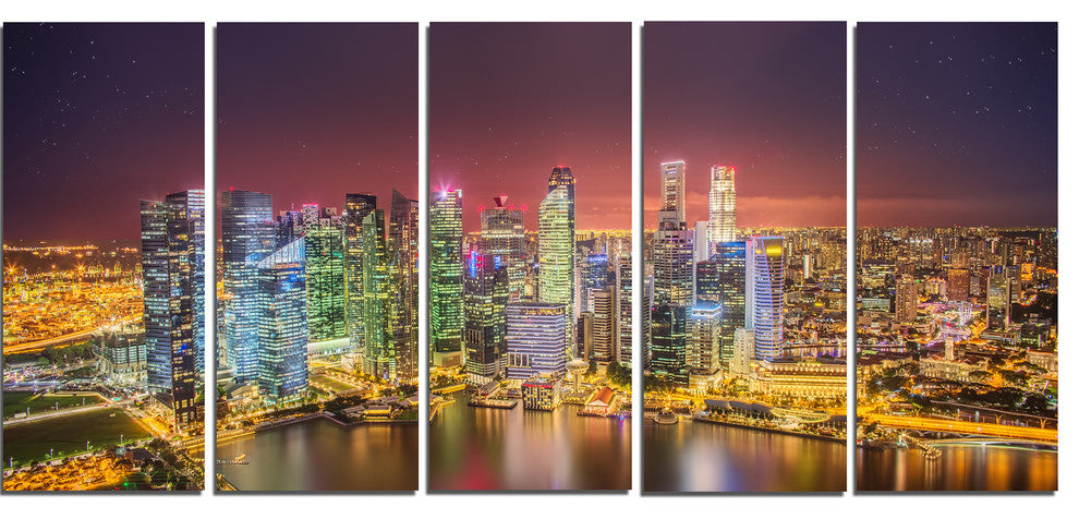 "Singapore Skyline View of Marina Bay" Canvas Print60"x28", 5-Panels