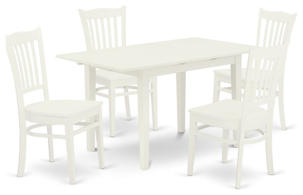 5Pc Wood Dinette Set 4 Dining Chairs, Butterfly Leaf Dining Table, Linen White