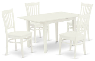 5Pc Wood Dinette Set 4 Dining Chairs, Butterfly Leaf Dining Table, Linen White