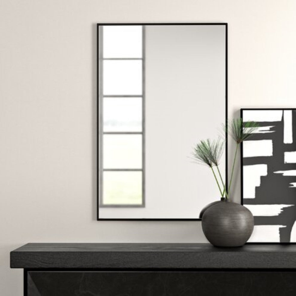 Vera 24 in. x 32 in. Modern Rectangle Framed Matte Black Wall Mount Mirror