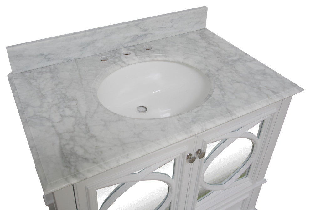 Olivia 36" Bathroom Vanity, White, Carrara Marble
