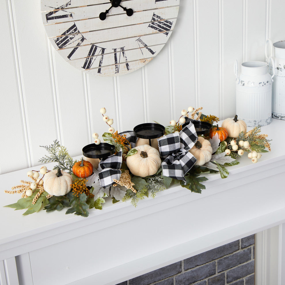 Nearly Natural 32ï¿½ White Pumpkin and Berries Artificial Candelabrum