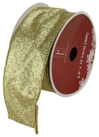 Sparkling Solid Gold Wired Christmas Craft Ribbon