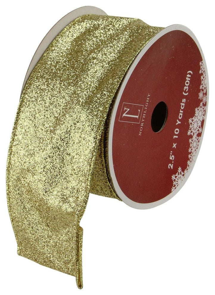 Sparkling Solid Gold Wired Christmas Craft Ribbon
