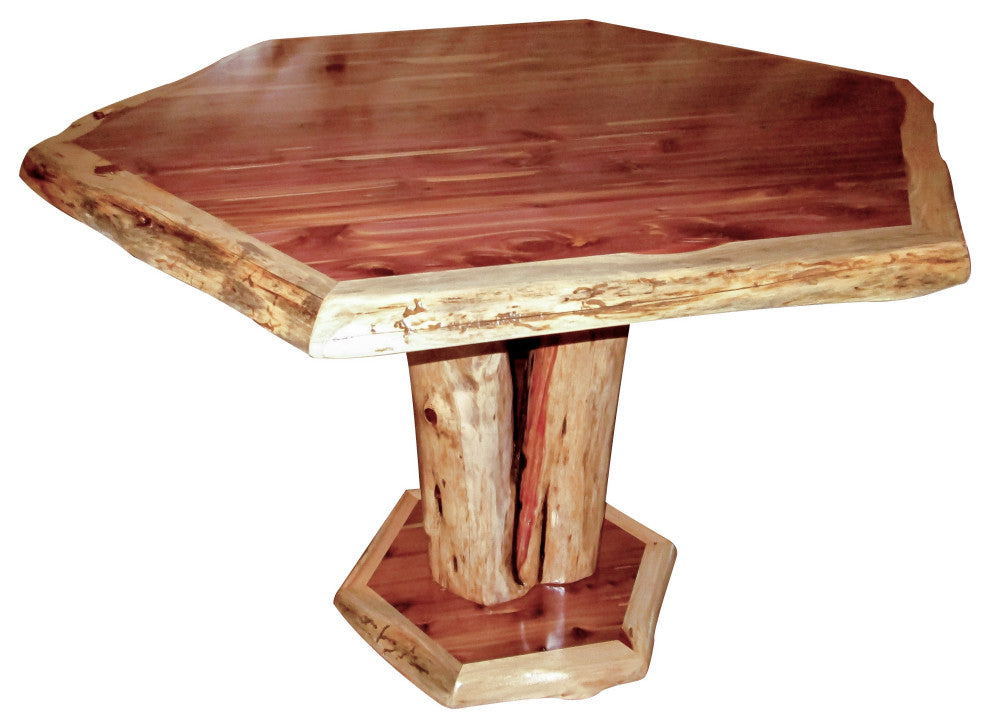 Red Cedar Log Hexagon Table, 36 Inch, Bar Height