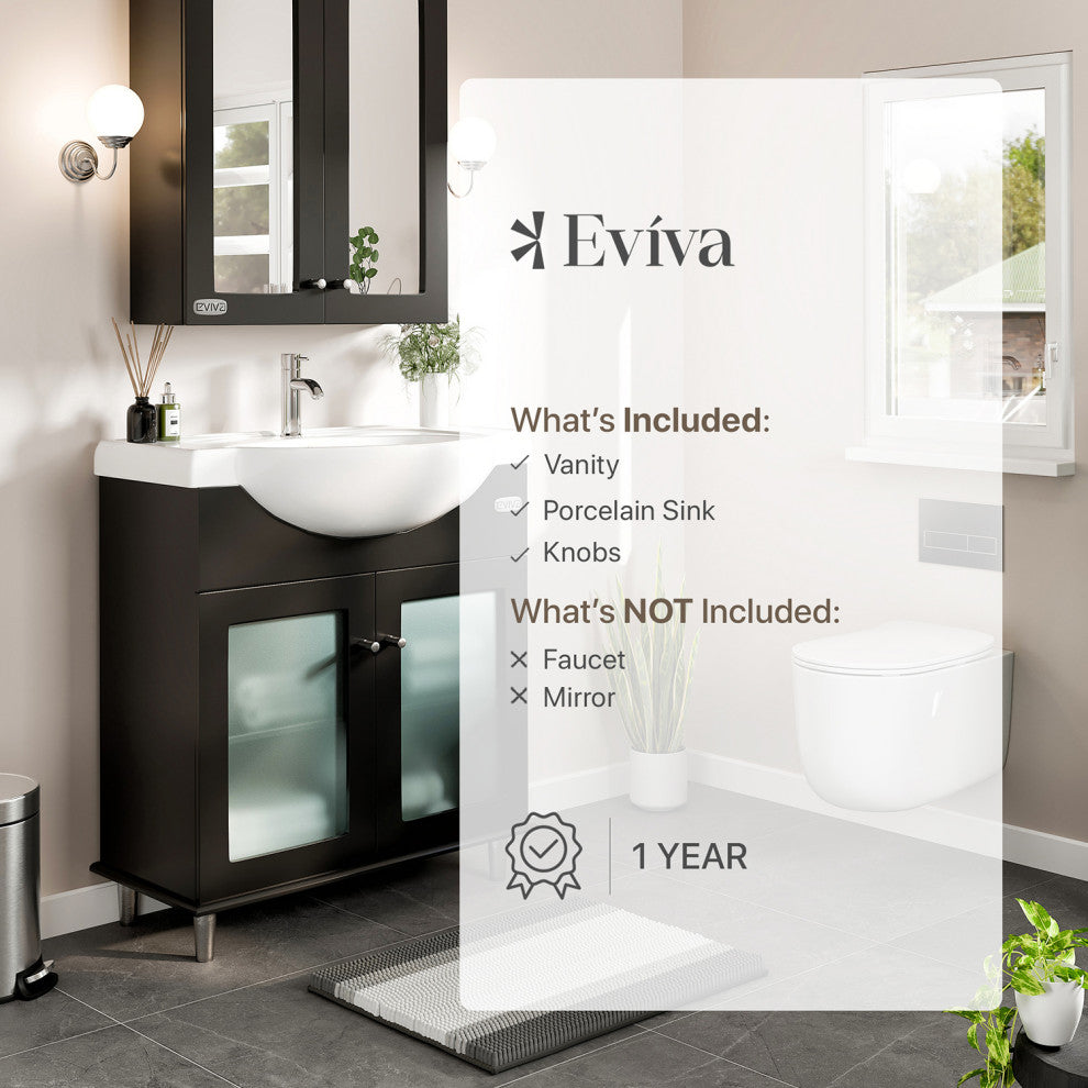 Eviva Tux 36" Espresso Transitional Bathroom Vanity Integrated Porcelain Sink