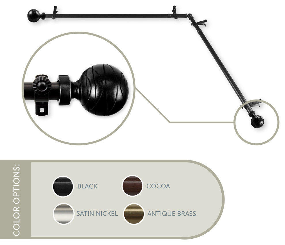 Arman Corner Window Curtain Rod, Black, 120"-170"