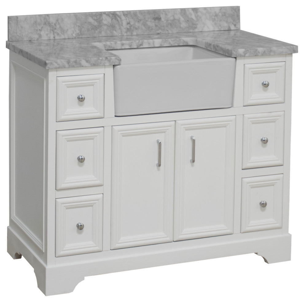Zelda 42" Bathroom Vanity, White, Carrara Marble
