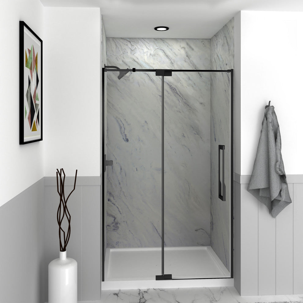 Transolid Irene 48"W x76"H Pivot Shower Door in Matte Black with Clear Glass