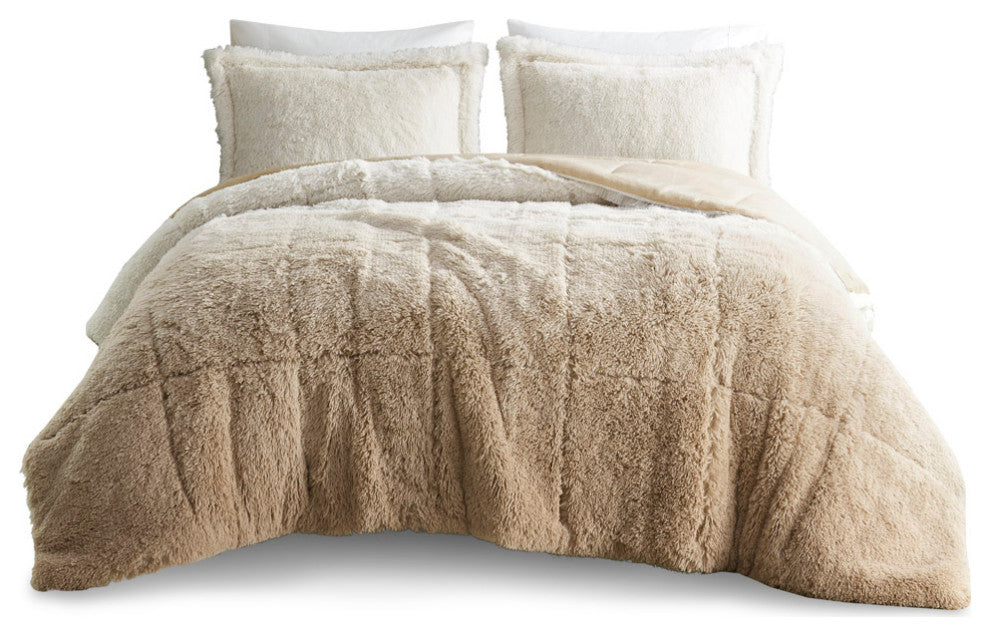 Intelligent Design Brielle Ombre Shaggy Long Fur Comforter Mini Set, Natural