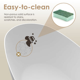 Giotto Flatbottom Freestanding Solid Surface Soaking Bathtub, Matte White, 67inch