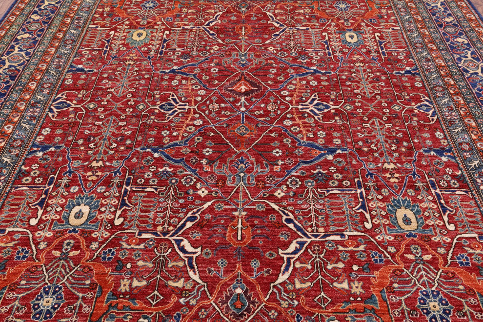9' Square Hand Knotted Persian Fine Serapi Wool Rug - Q12436