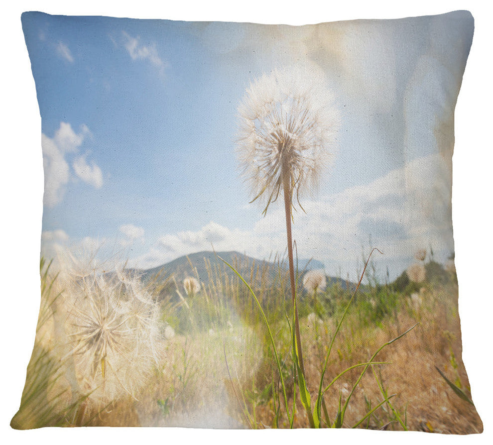 Blooming Dandelion Under Bright Sky Floral Throw Pillow, 16"x16"