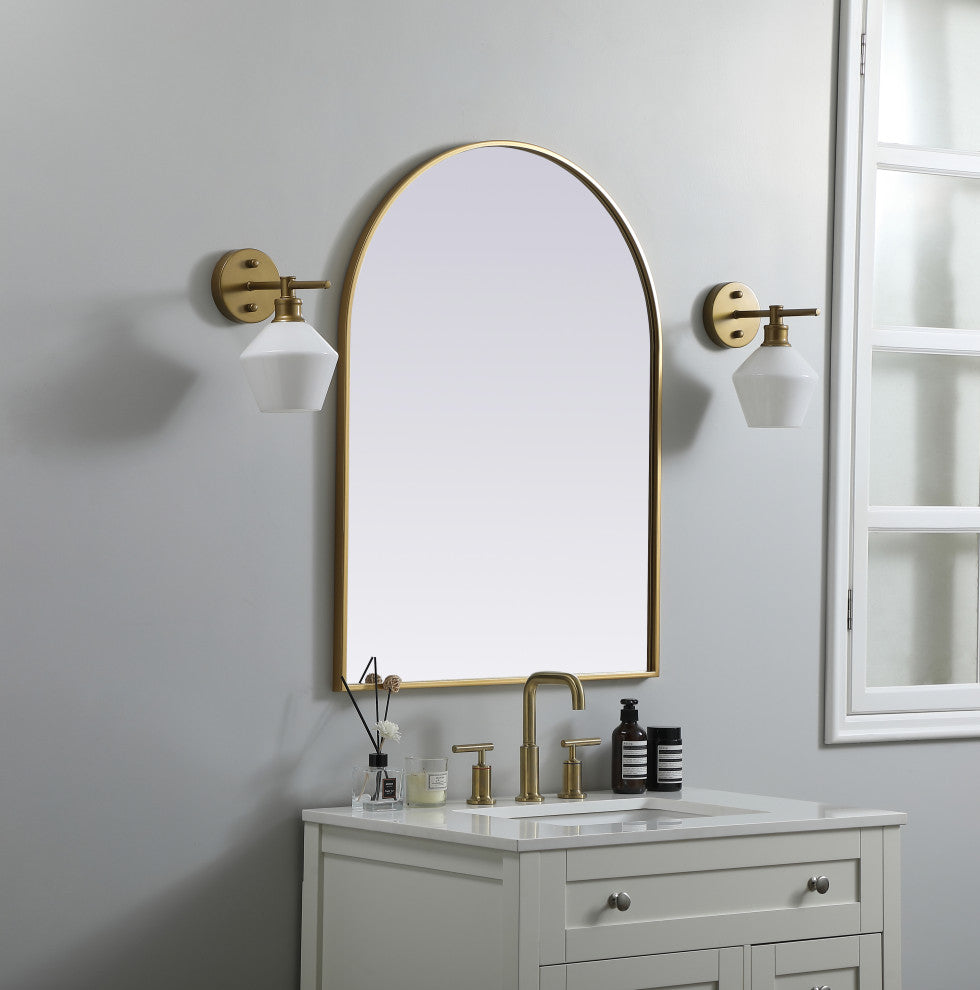 Metal Frame Arch Mirror 27X36 Inch, Brass