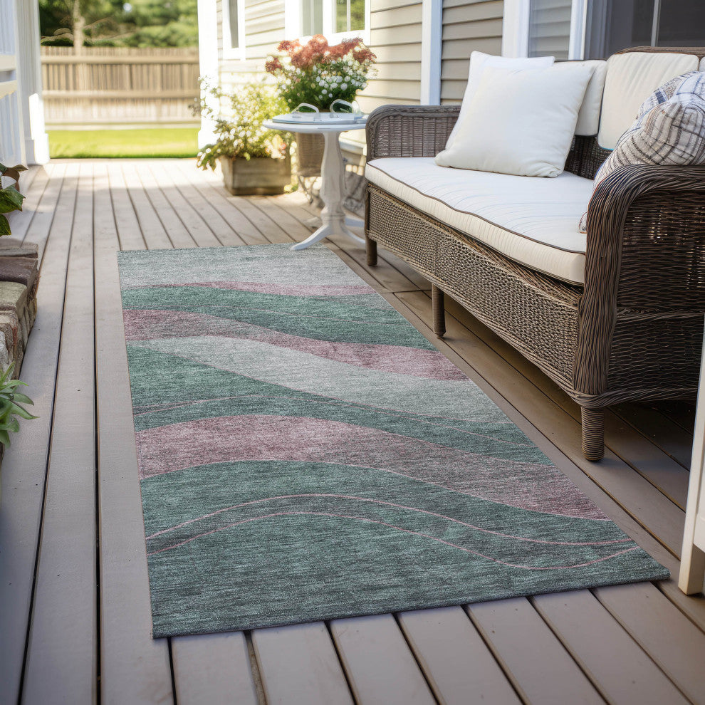 Machine Washable Indoor/Outdoor Chantille ACN1892 Sage 2'3" x 7'6" Runner Rug