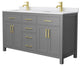 60"DBL Bath Vanity Dark Gray, White Cult.Marble Countertop, Sinks, Gold Trim