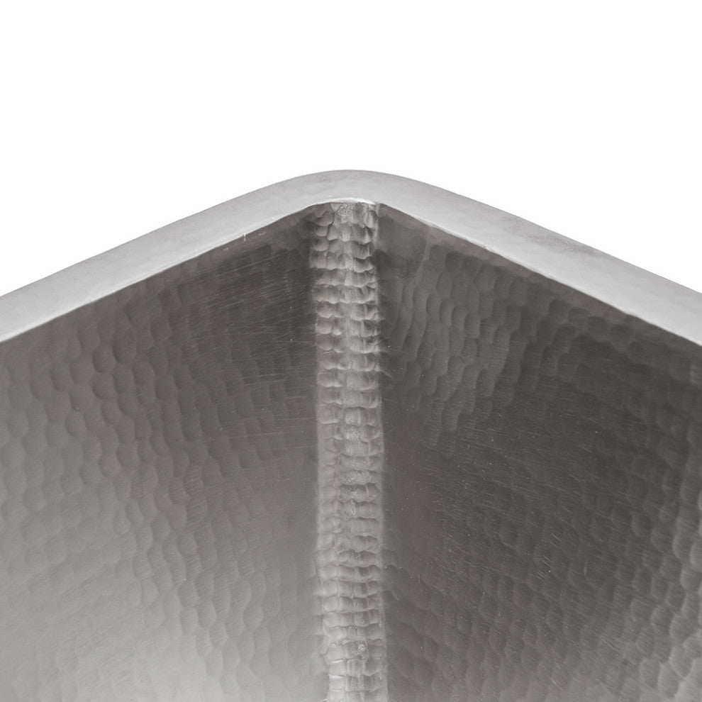 15" Square Hammered Copper Bar/Prep Sink, Nickel, 2" Drain Opening