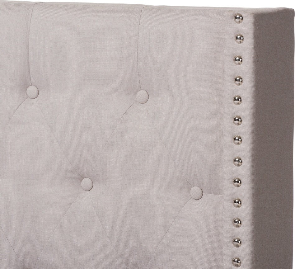 Modern Beige Fabric Upholstered King Size Bed