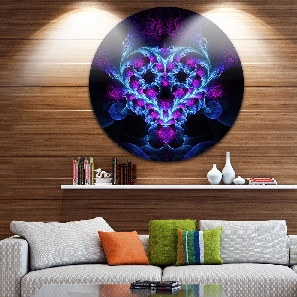 Bright Blue Fractal Flower Design, Abstract Round Metal Wall Art, 11"