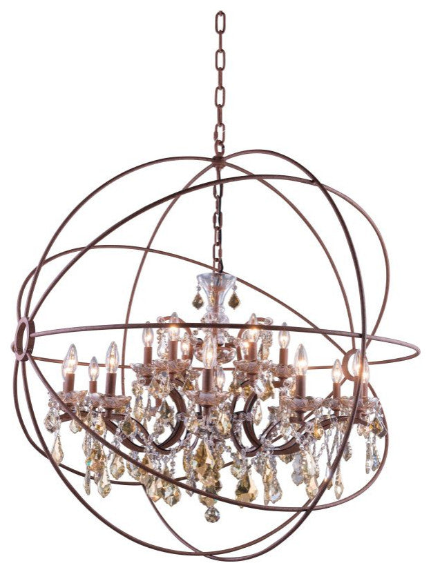 18 light Rustic Intent Orb 44" Chandelier Golden Teak crystal