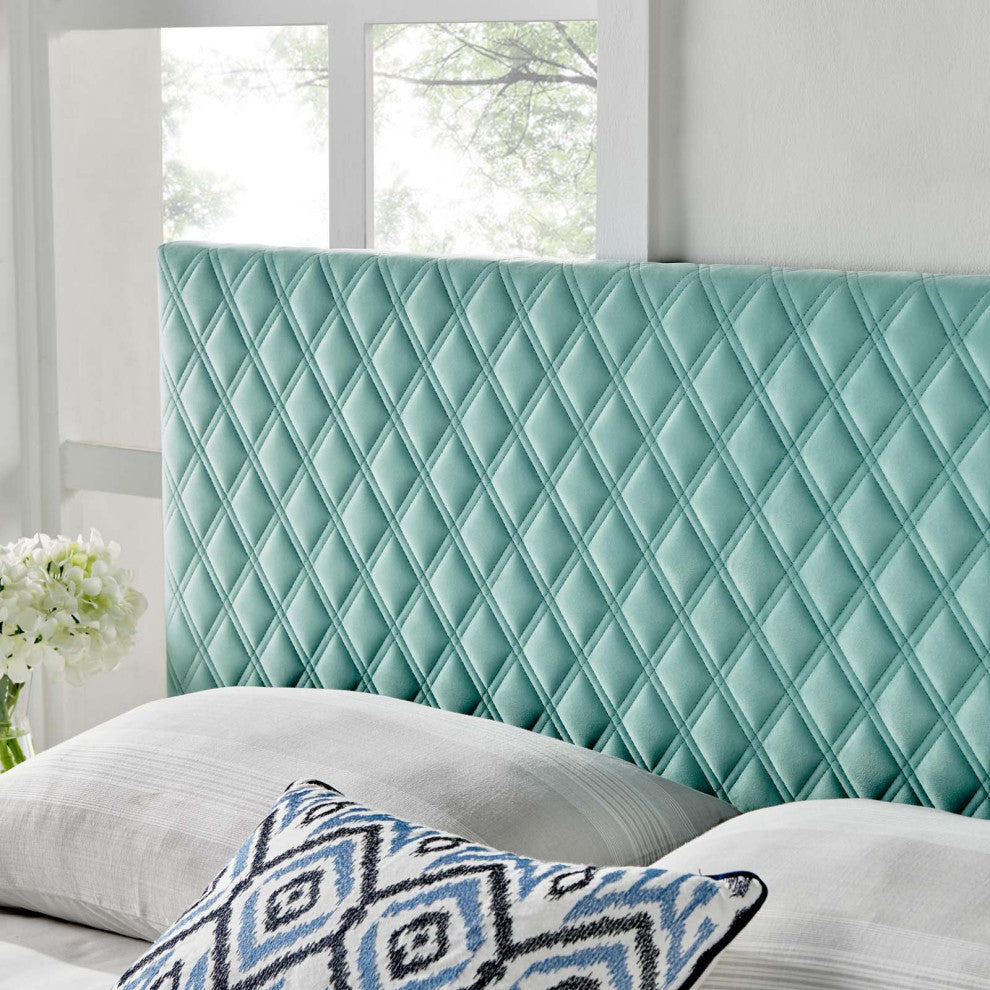 Headboard, King Size, Velvet, Blue, Modern Contemporary, Bedroom Master Suite