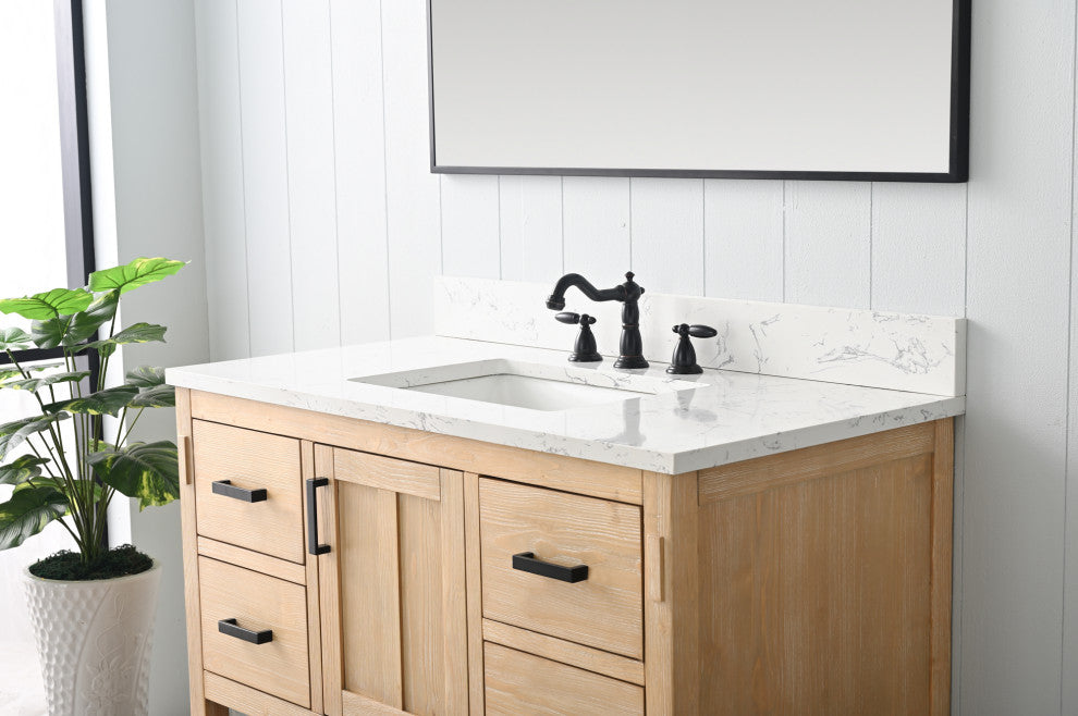 Harvey Farmhouse Bathroom Sink Vanity - Teak White, 42"