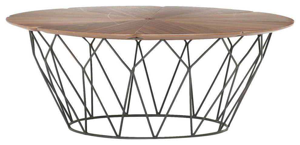20" Mod Geo Wedges Brown and Black Wood and Iron End Table