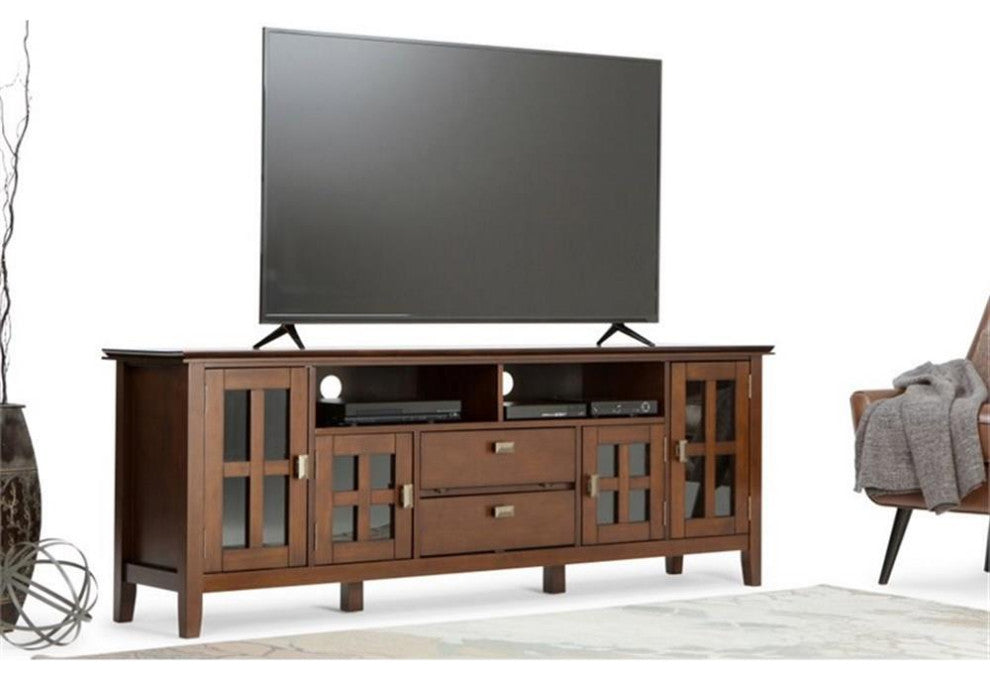 Artisan Solid Wood 72" Wide Tv Media Stand In Russet Brown For Tvs Up To 80"es