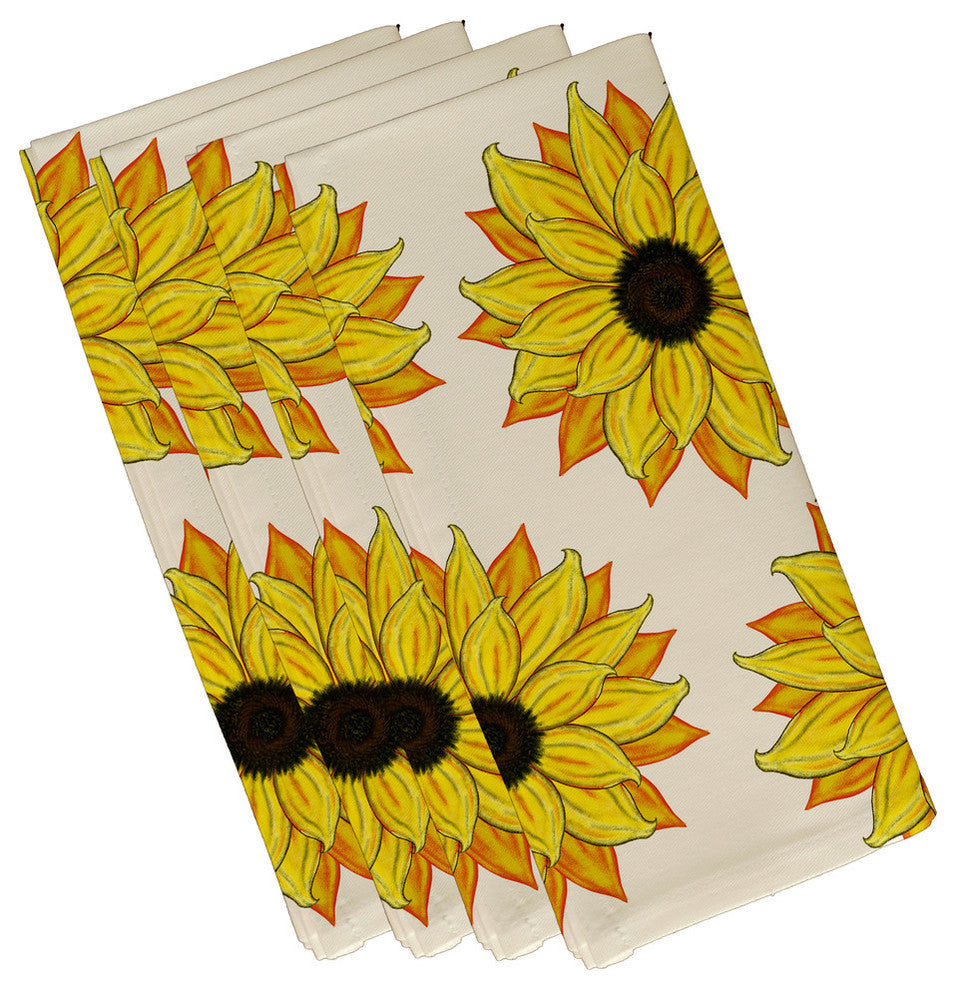 Sunflower Power Flower Print Napkin, Yellow, Set of 4